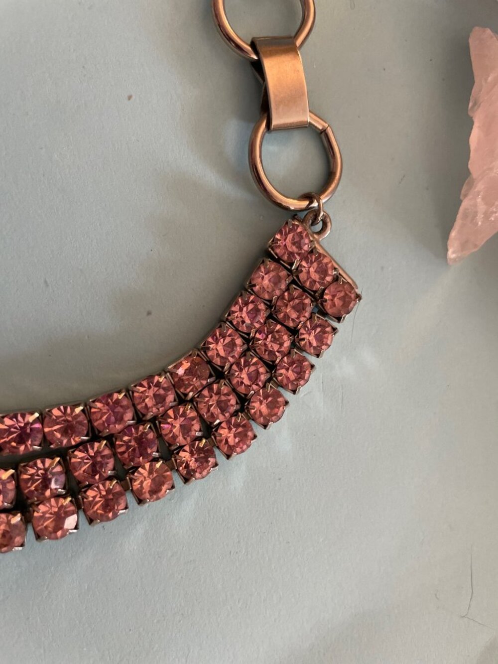 Vintage Necklace Choker Pink Rhinestone Retro 95 grams 14-16" Patina Art Deco - Picture 7 of 11